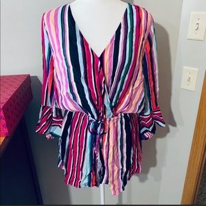 Express bell sleeve striped romper